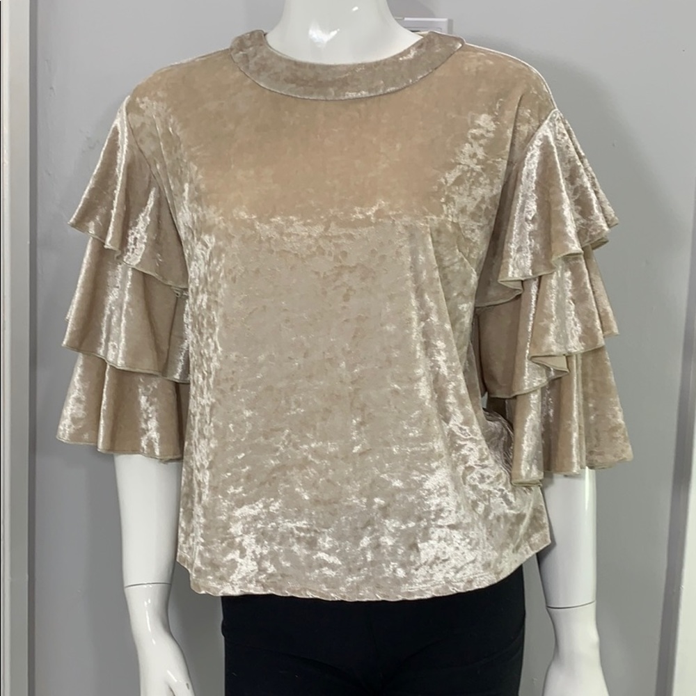 Endless Rose Velvet crushed velour Ruffle Sleeve Top